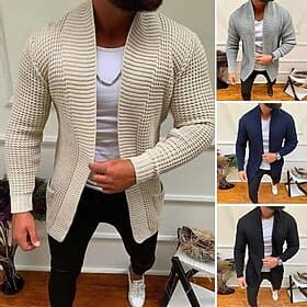 Herren Strickjacke Herbstpullover Gerippt Stricken Normale Oberteile Gestrickt Einfach Öffnung vorne Aufwärmen Moderne zeitgenössische Alltagskleidung Ausgehen
