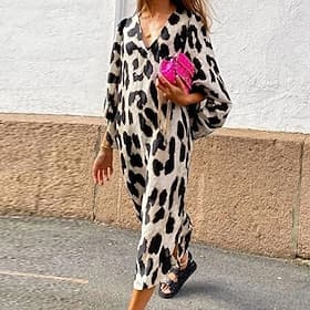 Femmes Robe Midi Robe Décontractée Robes Bohème Chic Robe Bohème à Manches Longues Bohème Occasionnel Manches Bouffantes Vacances Fête Sortir Coupe régulière L