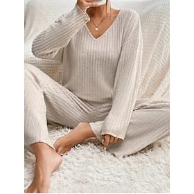 Women's Loungewear Sets Pure Color Casual Comfort Soft Home Daily Vacation Knit Breathable V Wire Long Sleeve Sweater Pant Fall Winter Home Outfits
