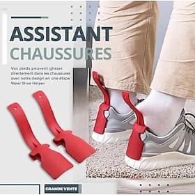 2pcs Lazy Shoes Helper, Sock Slider Handled Shoe Horn Shoe Lifting Helper, for Seniors Elderly Disabled Plastic Shoehorn Fits All Shoes