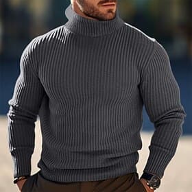 Men's Turtleneck Sweater Wool Sweater Pullover Sweater Jumper Jumper Ribbed Knit Regular Tops Knitted Slim Fit Plain Turtleneck Modern Contemporary Work Daily