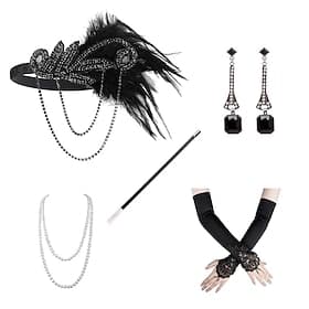 ancien Années 1920 Gatsby le Magnifique Serre Tête Flapper Ensemble d'accessoires Charleston Plume Déguisement Femmes Mascarade Enterrement de Vie de Jeune Fil