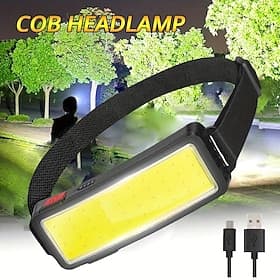 Rechargeable Headlamp Flashlight, COB Wide Beam Headlight, 3 Lighting Modes, Lightweight Waterproof Light Bar Headlamp, Suitable for Outdoor Running Fishing Ca