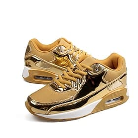 Women's Gold Metallic Running Shoes with Air Cushion Sole for Sports and Fashion