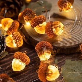 Thanksgiving Decorations Acorn Lights String, Fairy String Lights Battery Operated, Fall Lights for Home Autumn Garland Bedroom  Tree Halloween Party Decor