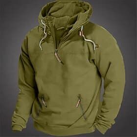 Herren Kapuzensweatshirt Viertelreißverschluss Kapuzensweatshirt Taktisch Blau Schwarz Armeegrün Braun Mit Kapuze Farbblock Reißverschluss Sport  Outdoor Tägli