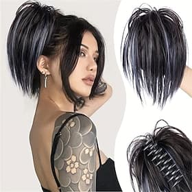 Y2K Messy Bun Hair Piece Claw Clip In Hair Bun Synthetic Wavy Curly Chignon Hair Bun For Women Extensions Tousled Updo Hair Buns Claw Clip Ponytail Hairpieces