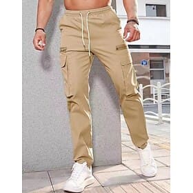 Men's Cargo Pants Cargo Trousers Drawstring Pocket Elastic Waist Plain Comfort Soft Daily Outdoor Going out Fashion Casual Blue Black