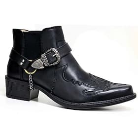 Schwarze Western-Motorradstiefel aus Kunstleder für Herren mit Schnallenriemen und gestickten Details – Stiefeletten für Biker und Freizeit