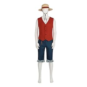 Ozeanabenteurer Monkey D. Ruffy Strohhutpirat Anime Cosplay-Anzüge Halloween Karneval Weste Hose Hut Für Herren Damen Erwachsene