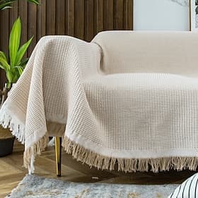 Sofa Couch Cover Cotton Sofa Slipcovers Sofa Towel Blanket Sofa Throws Covers for Cushion Couch, Couch Cover for Dogs Furniture Protector Cover with Tassel