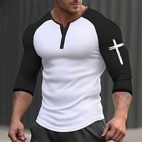 Men's Graphic Cross T Shirt Henley Shirt Raglan T Shirt Long Sleeve 3D Print Sports Daily Outdoor Casual Sports Outdoor Going out Spring   Fall Black Brown Dar