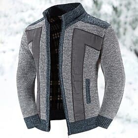 Men's Cardigan Sweater Dress Sweater Zip Sweater Sweater Jacket Fleece Sweater Ribbed Knit Regular Pocket Knitted Color Block Stand Collar Warm Ups Casual Dail