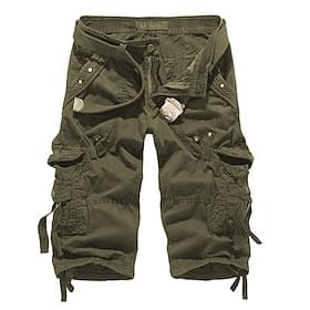 Men's Cargo Shorts Capri Pants Below Knee Length Shorts Hiking Shorts Multi Pocket Plain Calf-Length Daily Basic Big and Tall Wine Army Green