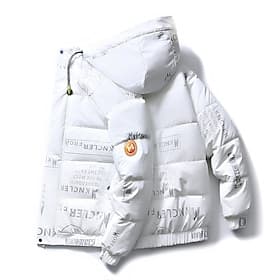 Men's Winter Coat Puffer Jacket Hoodie Jacket Imitation Silk Cotton Hoodie Outdoor Casual Daily Short Windproof Warm Fall  Winter Solid / Plain Color Silver Bl