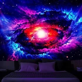 Blacklight Tapestry UV Reactive Glow in the Dark Glow Party Neon Universe Sky Trippy Misty Nature Landscape Hanging Tapestry Wall Art Mural for Living Room Bed