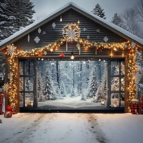 Weihnachtstürdekorationen für den Außenbereich, Garagentorabdeckung mit verschneiten Waldbäumen, Weihnachtstürbanner, Party, große Türwandkulisse, Dekoration f