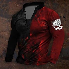 Hombre Graphic Vikingo Henley Shirt Manga Larga Impresión 3d Diario Retro Antiguo Casual Festivos Noche Festival Primavera  Otoño Azul Piscina Rojo Morado Verd