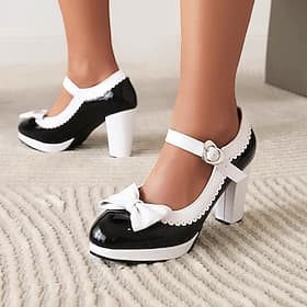 escarpins vintage lolita mary jane pour femmes avec boucle à nœud et cœur – escarpins à plateforme rétro pour cosplay et fêtes