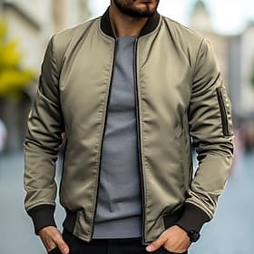 Herren Bomberjacke übergangsjacke Alltagskleidung Windjacke Reißverschlusstasche Ganzjahres Einfach Streetwear Stehkragen Regulär Schwarz Gelb Rot Armeegrün Du