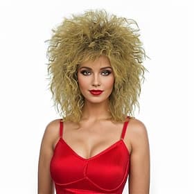 Peluca Corta Rizada Rubia Mullet Peluca Rubia Morena con Raíces Oscuras Peluca Rockera de los Años 70 y 80 Peluca Capa Bicolor Disfraz Pelucas para Mujeres Hom