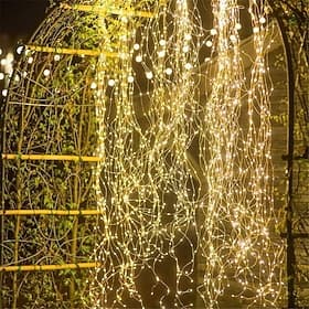 Solar Waterfall Lights – 100LED Outdoor Waterproof Fairy String Lights for Outdoor Garden, Tent, Christmas  Holiday Party Decor