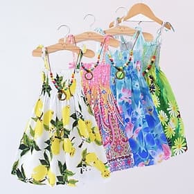 Kids Girls' Dress Floral Animal Cartoon Sleeveless Casual Active Daily Cotton Knee-length Floral Dress Summer Dress Summer Spring 4 years 8601 Rainbow Bar 8602