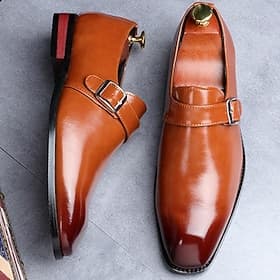 Men's Brown Faux Leather Monk Strap Dress Shoes – Elegant Business  Wedding Formal Footwear