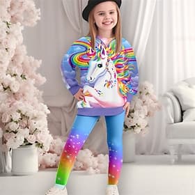 Girls' 3D Unicorn Sweatshirt  Legging Set Set Pink Long Sleeve 3D Print Fall Winter Active Fashion Daily Kids 3-12 Years Crew Neck Outdoor Vacation Date Regula