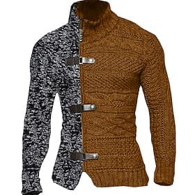 Men's Cardigan Sweater Chunky Cardigan Cropped Sweater Cable Knit Regular Zipper Button Color Block Stand Collar Vintage Warm Ups Casual Daily Wear Clothing Ap