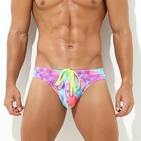 Men's Swim Briefs Daily Beach Breathable Quick Dry Drawstring Elastic Waist Geometic Short Sport Casual Activewear Yellow Blue Micro-elastic