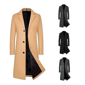 Men's Winter Coat Overcoat Trench Coat Outdoor Daily Wear Fall  Winter Polyester Thermal Warm Windproof Outerwear Clothing Apparel Fashion Streetwear Plain Lap