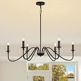 Black Chandelier, 6-Light Farmhouse Chandelier for Dining Room Lighting Fixture, 34.65'' Rustic Industrial Modern Candle Chandelier for Bedroom, Kitchen, Livin