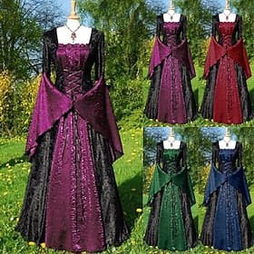 Rétro Vintage Médiéval Renaissance Robe Costume de cosplay Robes de Bal Sorcière Viking Dame Étranger Elfe Déguisement Femmes Celtique Nuit de Walpurgis Hallow
