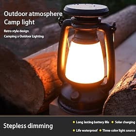 Retro Horse Lantern 3-Color LED Light Stepless Dimming Hanging Solar Rechargeable Outdoor Camping Light