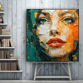 Colorful Girl Face Canvas Wall Art Hand-painted Woman Portrait Canvas Wall Decor Abstract Girl Face Painting Canvas Room Decor Home Decor No Frame