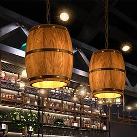 Lámpara de araña de barril de vino de madera, luces de bar y cafetería, decoración de barril de vino rústico vintage, lámpara colgante, lámparas de cocina, lám