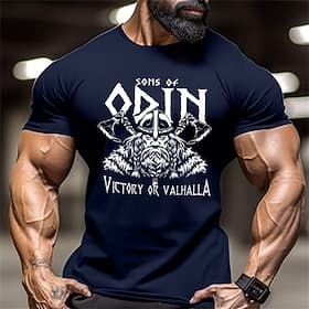 T-shirt graphique pour homme  Vikings Fils d'Odin Victoire ou Valhalla Mythologie nordique T-shirt à manches courtes