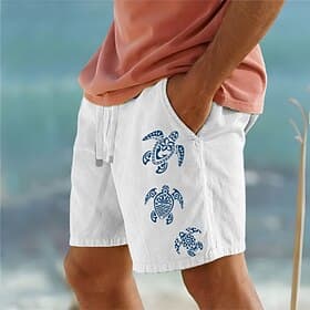 Men's Animal Sea Turtle Shorts Summer Shorts Beach Shorts Mid Waist Hawaiian Casual Outdoor Holiday Going out Drawstring Elastic Waist Print Designer Clothing