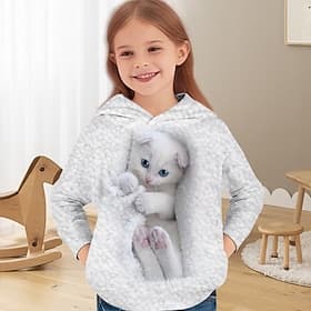 Mädchen 3D Katze Kapuzensweatshirt Pullover Langarm 3D-Druck Frühling Herbst Aktiv Mode Niedlich Kinder 3-12 Jahre Mit Kapuze Outdoor Lässig Täglich Normale Pa