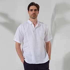 100% Linen Front Pocket Men's Shirt Linen Shirt Black White Dark Blue Short Sleeve Plain Lapel Summer Outdoor Daily Clothing Apparel