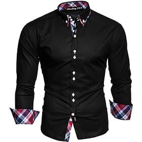 Herren Oberhemd Knopfhemd Schwarz Weiß Wein Langarm Farbblock Umlegekragen Frühling  Herbst Hochzeit Täglich Bekleidung Hemden mit Kragen