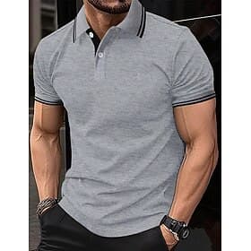 Men's Polo Shirts Button Up Polos Casual Business Lapel Short Sleeve Fashion Basic Plain Buttons Summer Regular Fit White Yellow Navy Blue Brown Polo Shirts