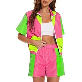 1980er HipHop Streetstyle Outfits Jacke Shorts Disco Farbblock Kostüm Herren Damen Maskerade Party Alltagskleidung Alltagstauglich Erwachsene Mantel Hose Somme