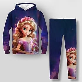 Fille 3D Bande dessinée Ensemble sweat à capuche et legging Rose manche longue 3D effet Printemps Automne Actif Mode du quotidien Enfants 3-12 ans Capuche Exté