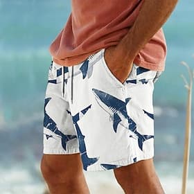 Men's Shark Marine Life Swimming Trunks Board Shorts Swim Shorts Mid Waist Vacation Hawaiian Holiday Vacation Holiday Beach Drawstring with Mesh lining Elastic