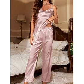 Women's Pajamas Sets Pure Color Simple Comfort Home Daily Bed Satin Silk Breathable Straps Sleeveless Strap Top Pant Elastic Waist Summer Home Outfits