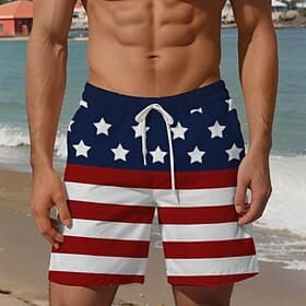 Men's 4th of July U.S. 250th Anniversary American Flag Swim Trunks Swim Shorts Board Shorts Mid Waist Vacation Hawaiian Holiday Beach Vacation Holiday Drawstri