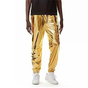 Men's Joggers Trousers Casual Pants Sequin Pants Drawstring Elastic Waist Shiny Metallic Solid Color Full Length Club Nightclub Disco Lights Casual Trousers Lo