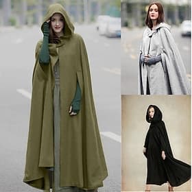 Rétro Vintage Médiéval Cape à Capuche Châles Viking Ranger Elfe Déguisement Femmes Celtique Viking Fantaisie Halloween Mascarade Fête / Soirée LARP Foire de la